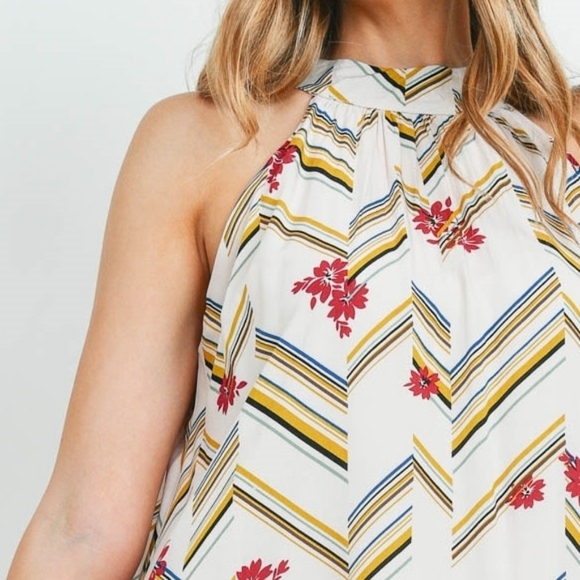 Mixed Print Mini Dress Beige - Picture 2 of 9